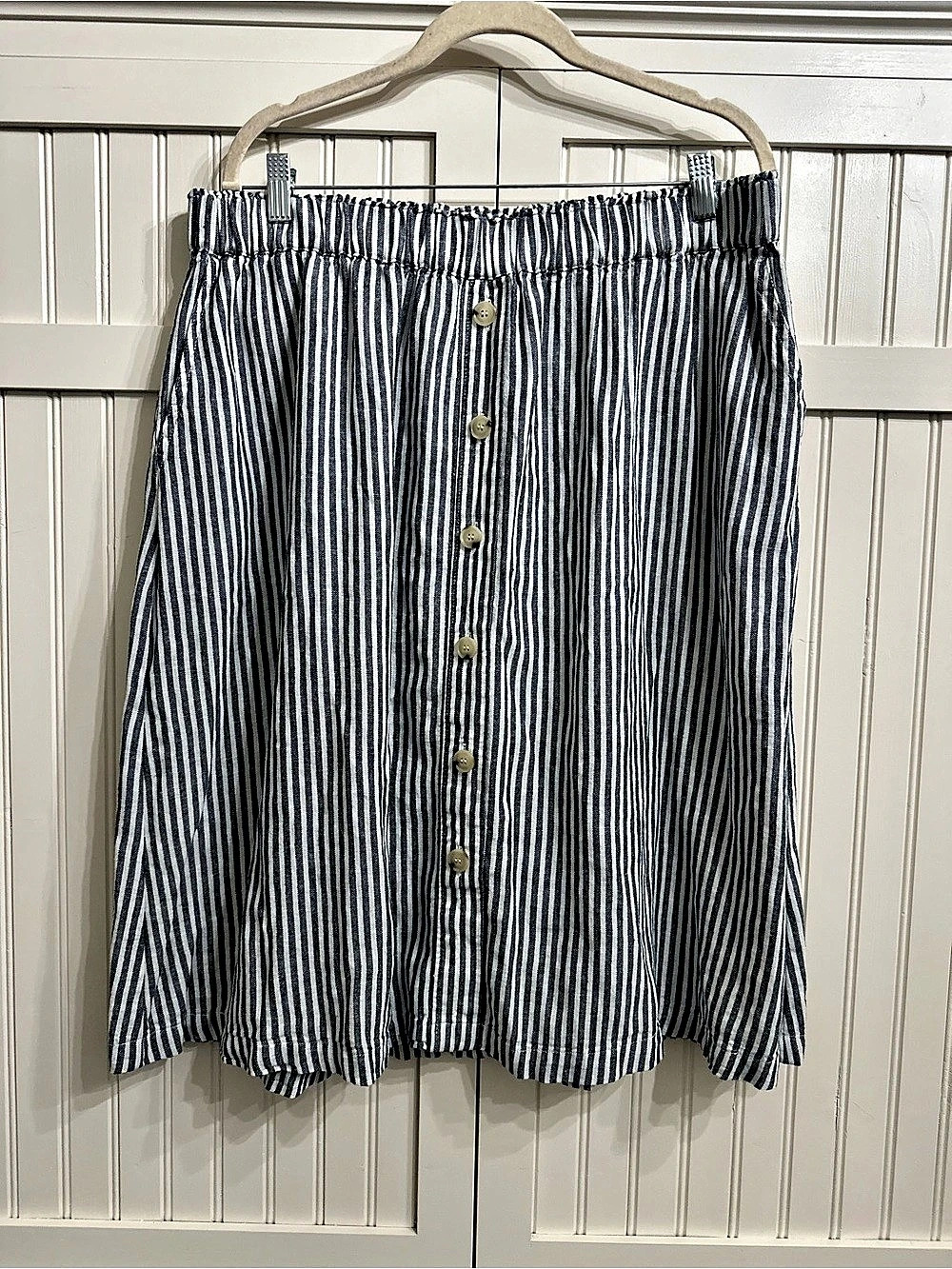 Liz Claiborne Striped Linen Midi Skirt Size Large Like New